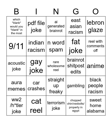 ig reels brainrot bingo Card
