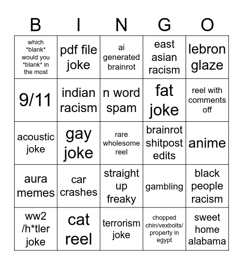 ig reels brainrot bingo Card
