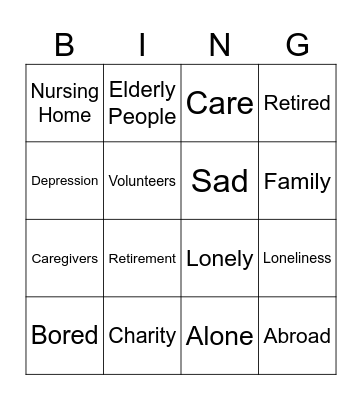 Elderly care Bingo Card