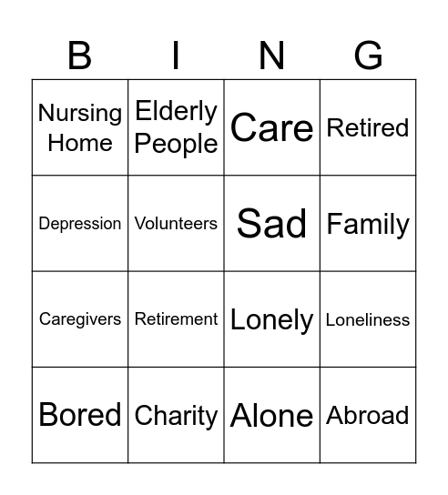 Elderly care Bingo Card