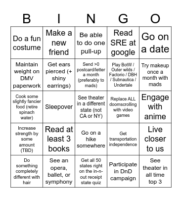 Raymond's 2025 Bingo Card