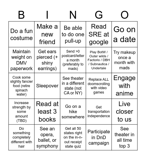 Raymond's 2025 Bingo Card