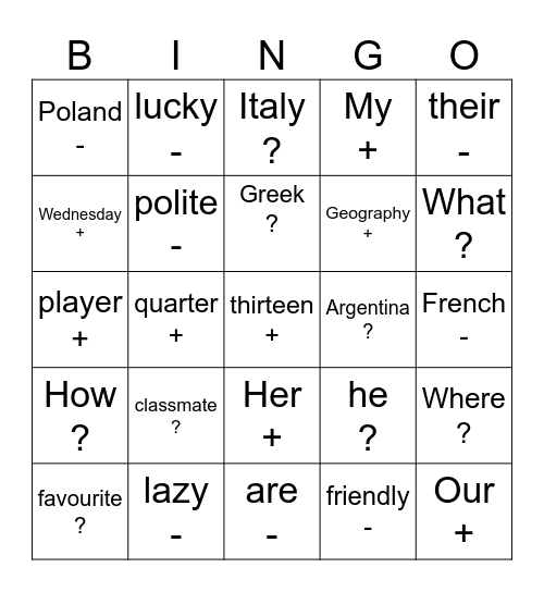 Unit 1/ The Incredible 5 Team 1 Bingo Card