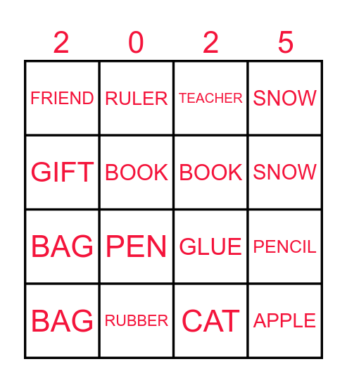 VOCABULARY Bingo Card