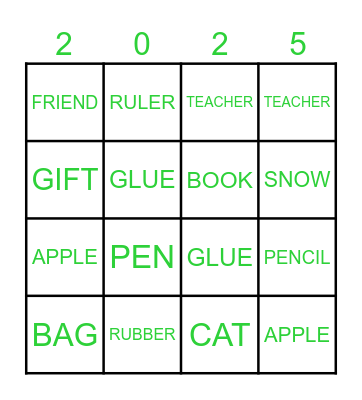 VOCABULARY Bingo Card