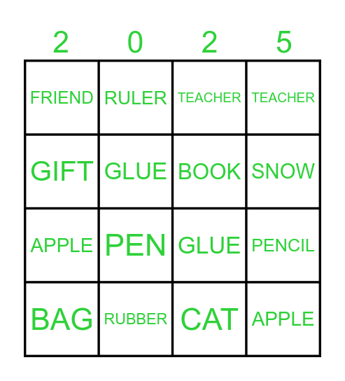 VOCABULARY Bingo Card