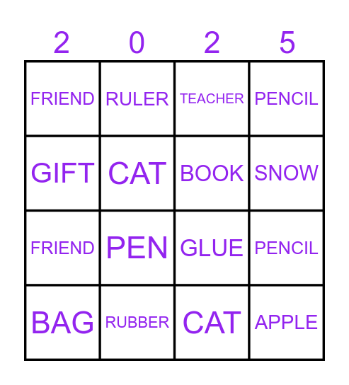 VOCABULARY Bingo Card