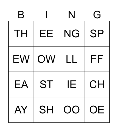 Digraph Bingo Card