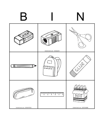 school objects Bingo Card