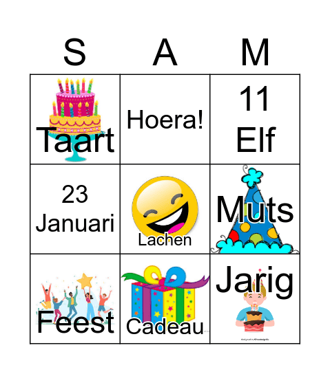 Samuel's 11th Birthday Bingo Card