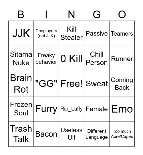 Tsb Bingo Card