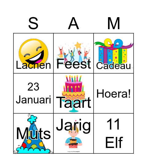 Samuel's 11th Birthday Bingo Card