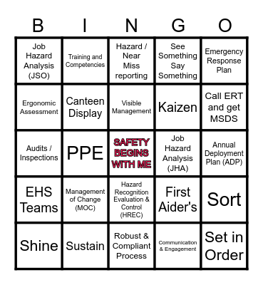 QA & EHS DAY Bingo Card