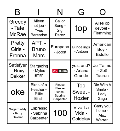Muziek Bingo Card