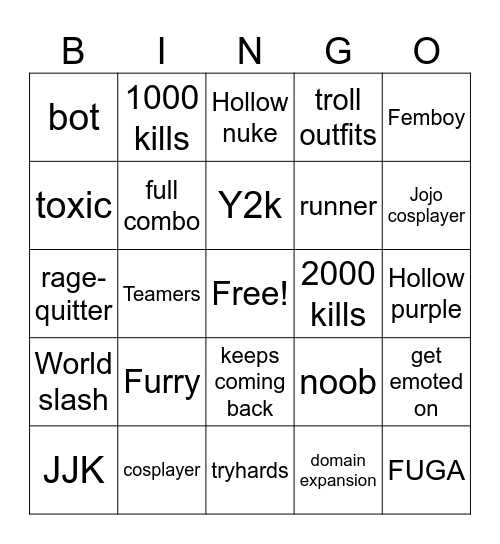 JJS bingo Card