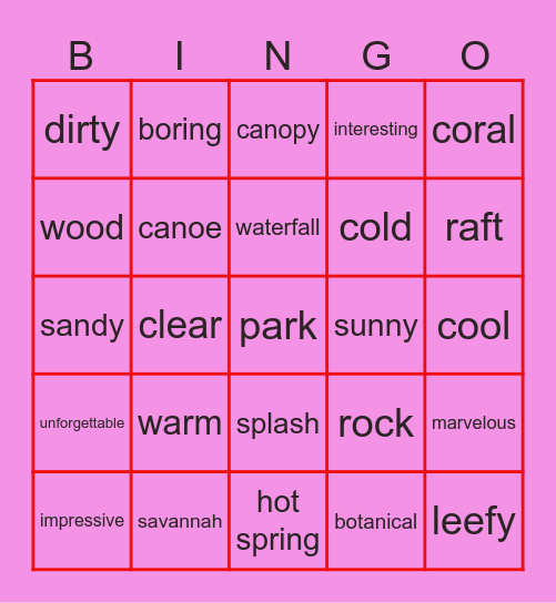 Tourist Destination Bingo Card