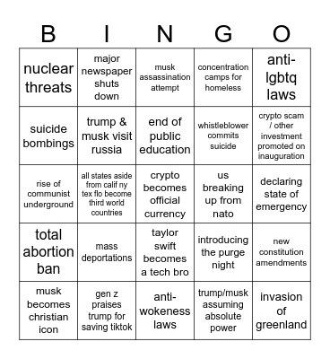 America 2025 bingo Card