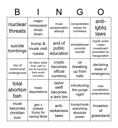 America 2025 bingo Card