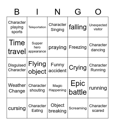 Cartoon Bingo Card