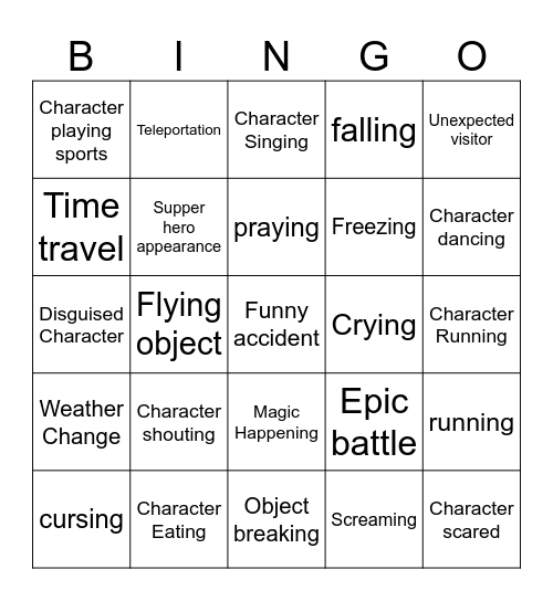 Cartoon Bingo Card