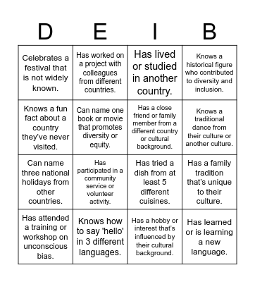 DEIB Bingo Card