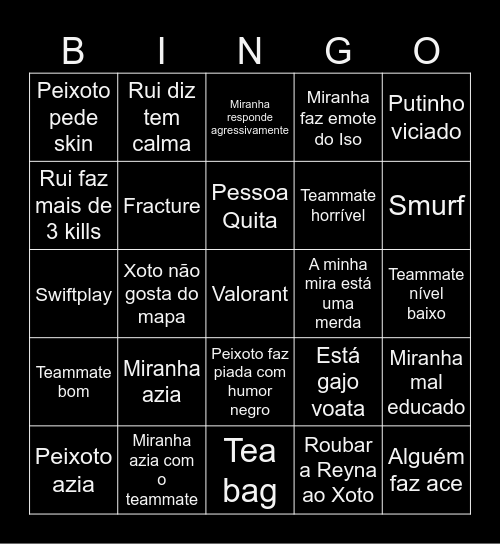 Valorant Bingo Card