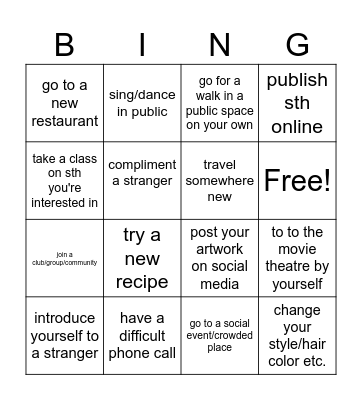 Comfort zone bingoooo Bingo Card