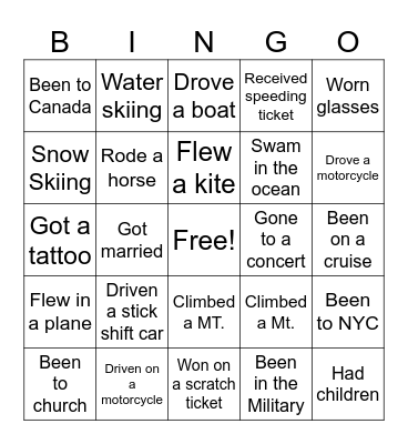 HAVE YOU EVER Bingo Card