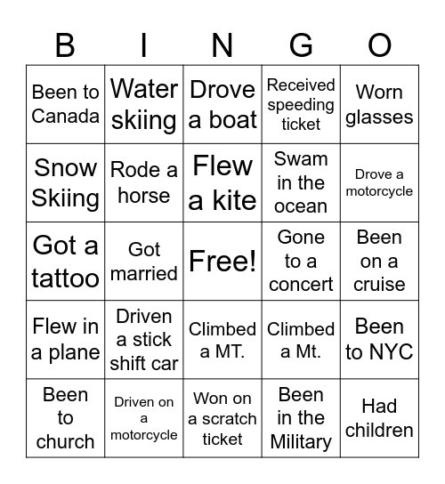 HAVE YOU EVER Bingo Card