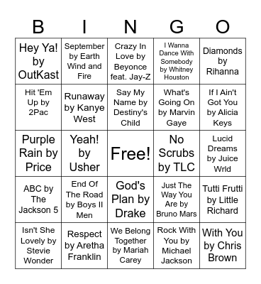 Music by African American Artists Bingo Card