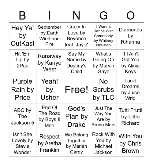 Music by African American Artists Bingo Card