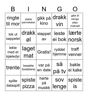 I helga Bingo Card