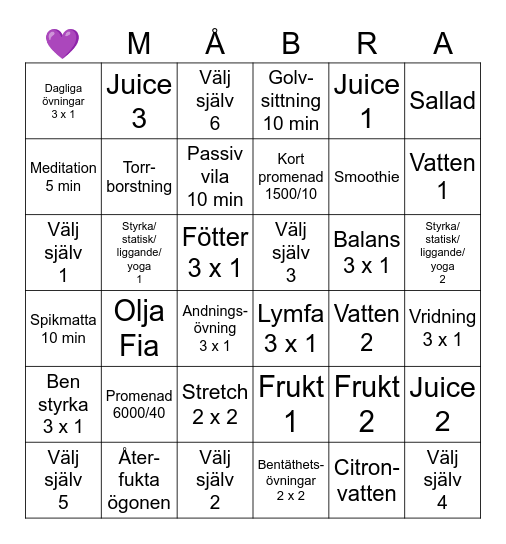 Hälsobingo höst 2025 Bingo Card