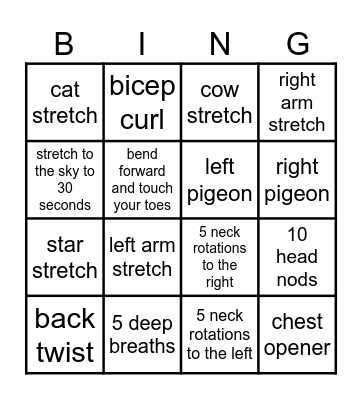 Fitness Bingo Card
