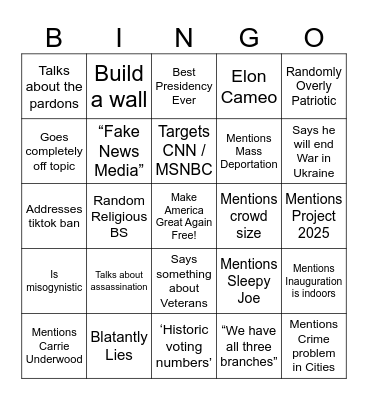 Trump Inauguration Bingo Card