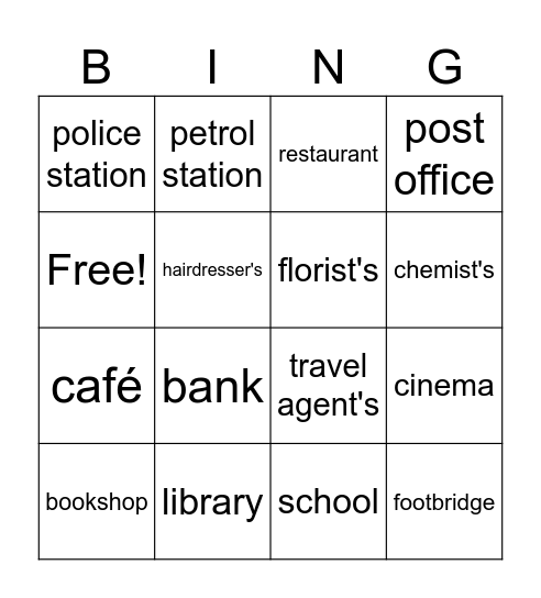 Around town Bingo Card