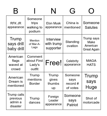 2025 Inauguration Bingo Card