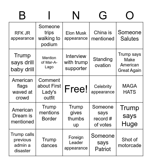 2025 Inauguration Bingo Card