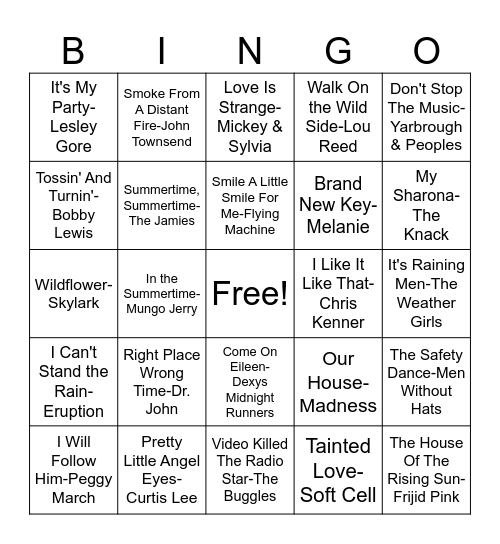 One Hit Wonders Bingo Card