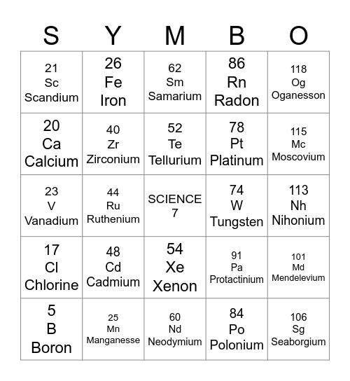 SYMBO Bingo Card