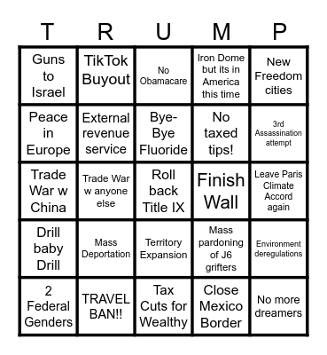 Trump Bingo 2025 RMHJR Bingo Card