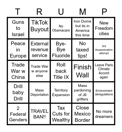 Trump Bingo 2025 RMHJR Bingo Card