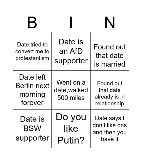 Berlin dating Bingo Card