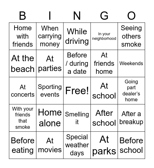 External Triggers Bingo Card