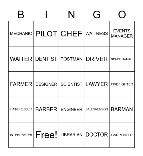JOBS Bingo Card