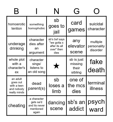 tv shows/movies bingo Card