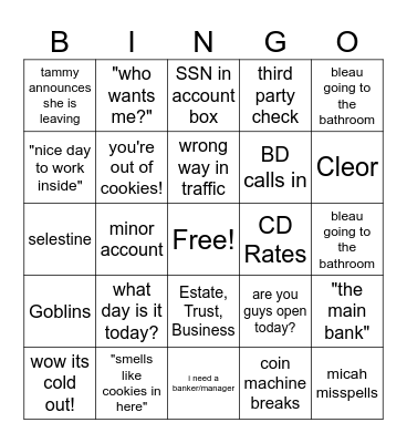 Bank Bingo Card
