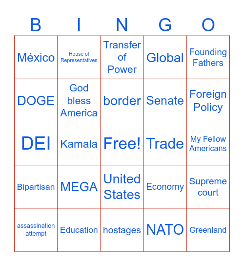 2025 Inauguration Bingo Card