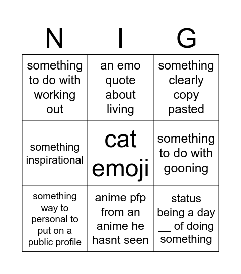 bruno's name ,status and about me bingo Card