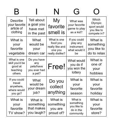 Getting To Know You Bingo Card